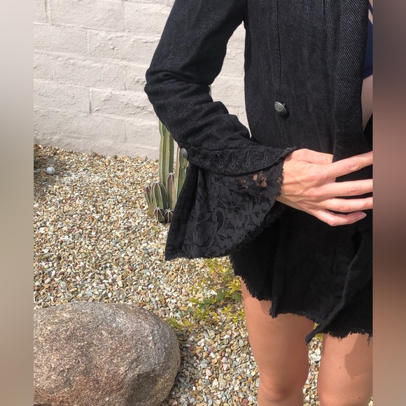 Free People corduroy and lace long bell sleeve peplum jacket military buttons - Picture 3 of 16